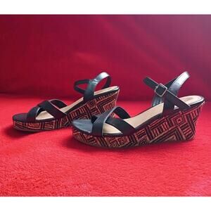 Geometric Aztech Jute Wedge Sandals Women Size 5 Coastal Beach Boho Hippie